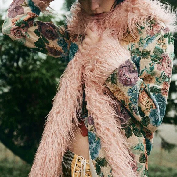 Multicolor Casual Women's Elegant Jacquard Faux Fur Coat - Picture 2 of 9